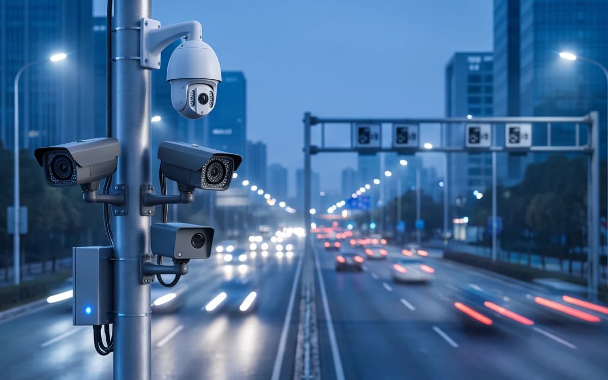 Pórtico de fiscalización y cámaras de lectura de patentes sobre un corredor vial